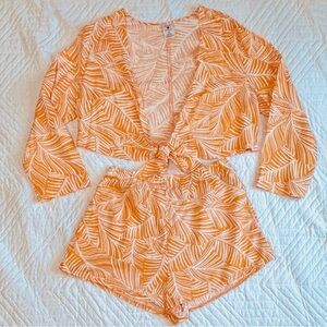Shade & Shore Orange & White Tropical two piece outfit  - Medium